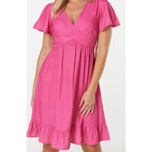TIMELESS LONDON SZ 12 L Pink Polka Dot Maia Vneck Flutter Sleeve Dress NWT  B25